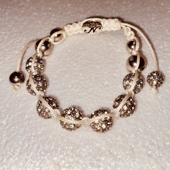 Joseph Nogucci Rhinestone Silver Glitzy Beaded Bracelet Adjustable Size - Picture 3 of 3